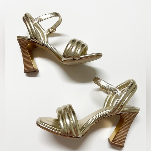 Tory Burch Womens Tibi Metallic Sparkly Gold Puffed Up Strappy Sandal Size 8 - Picture 3 of 10